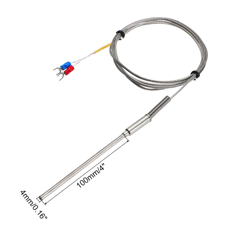 [Australia - AusPower] - MECCANIXITY K Type Thermocouple Temperature Sensor Probe 4x100mm 4.9ft Wire 0 to 1100°C(32 to 2012°F) Stainless Steel 