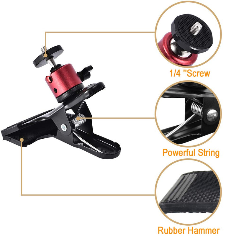 [Australia - AusPower] - UTEBIT Tripod Camera Clip Clamp with 360 Degree Swivel Mini Ball Head 2 Pack Clip Camera Mount Photography Accessories Clamp 1/4'' Screw Black Spring Clamp for DSLR Video Photoshoot Studio Red 