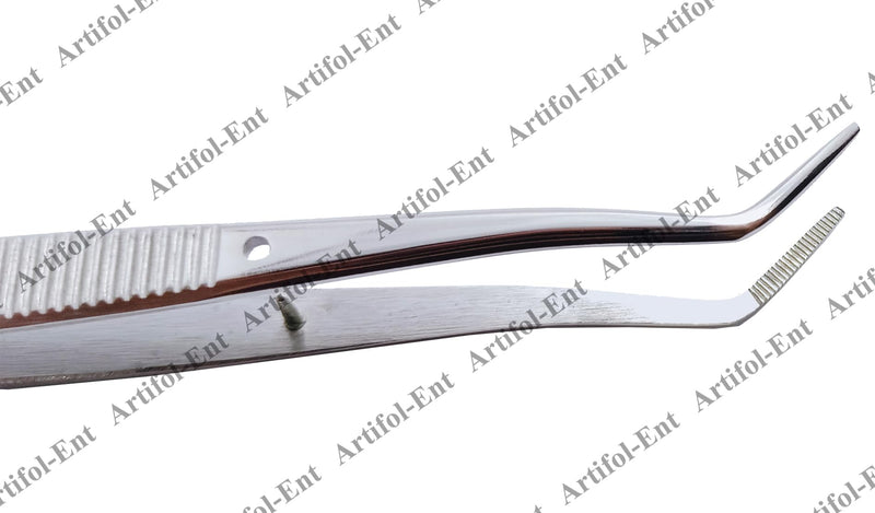 [Australia - AusPower] - Dental Marriiam Tweezers – 5 Pcs Set, 15cm Angled Serrated Tips, Polished Stainless Steel Curved Forceps – Multipurpose Dental Tools for Denture & Teeth Cleaning, Oral Care Instruments #114500021-1 