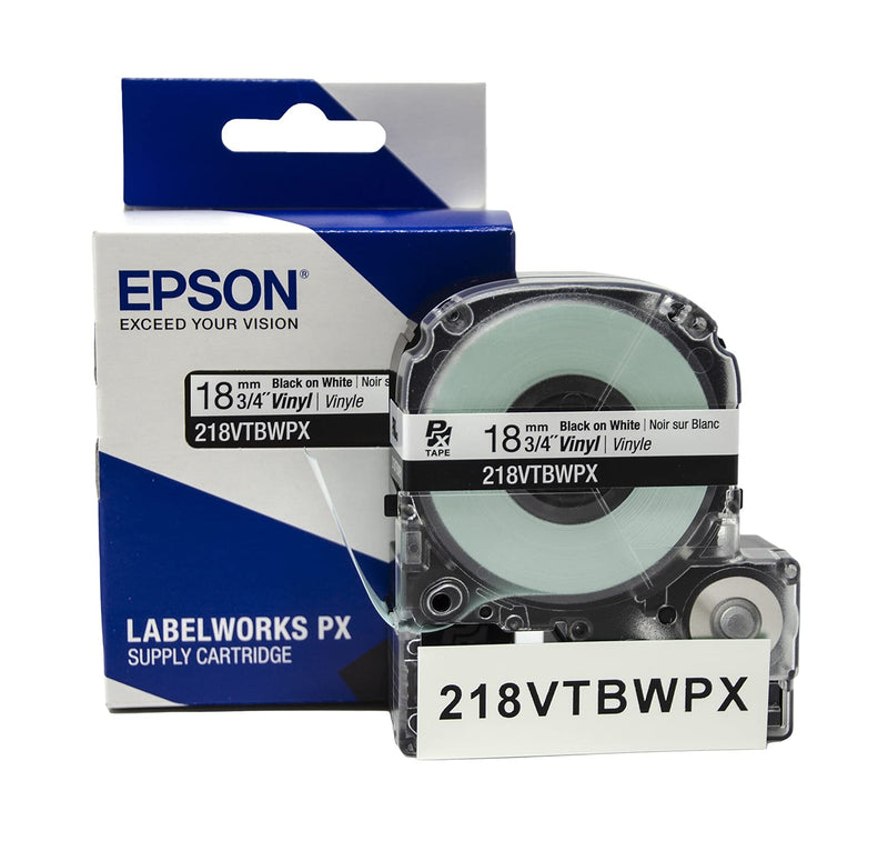 LABELWORKS 218VTBWPX Tape Cartridge - Black on White Flexible and Durable Vinyl Industrial Label Maker Tape - 3/4" (18MM) Wide, 22.9 ft 18mm