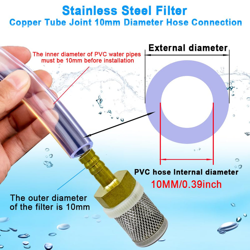 [Australia - AusPower] - Stainless Steel Filter Copper Tube Joint 10mm Diameter Hose Connection, Garden, Swimming Pool, Fish Tank Hose Filter, Suction Strainers Used to Remove Debris and Reduce Solid Entry(10mm) Diameter 10MM 