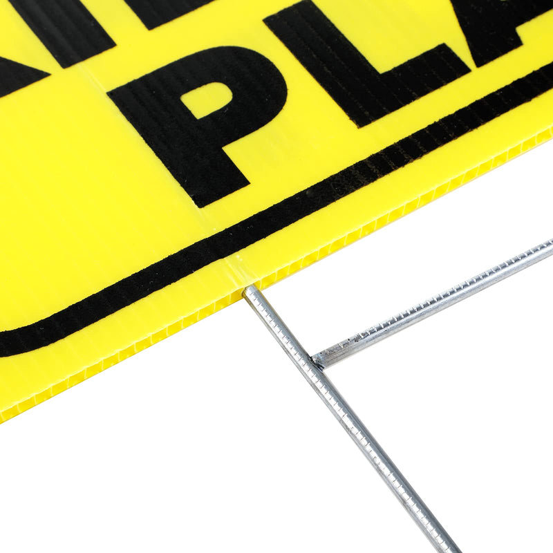 4 Pieces Slow Down Kids At Play Sign with Metal Stake, 12 x 16 Inch Kids At Play Safety Signs, Double Sided Child Safety Caution Signs, Children Sign for Street, Lawn Neighborhoods, Yellow