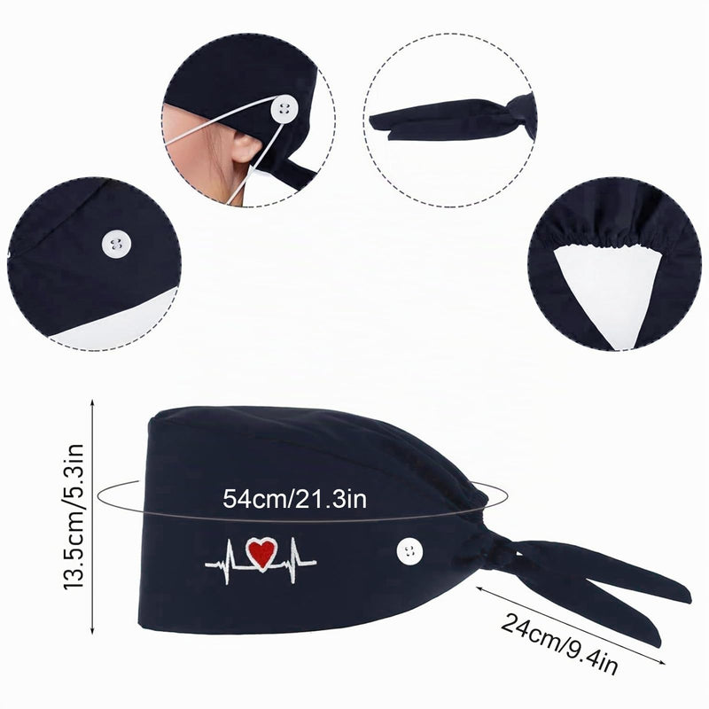 Pack of 2 Unisex Surgical Caps, Cotton | Lightweight and Comfortable, with Button and Sweatband, Adjustable Fit, Surgical Headwear for Doctors, Nurses, Dentists, and Clinics (A) a