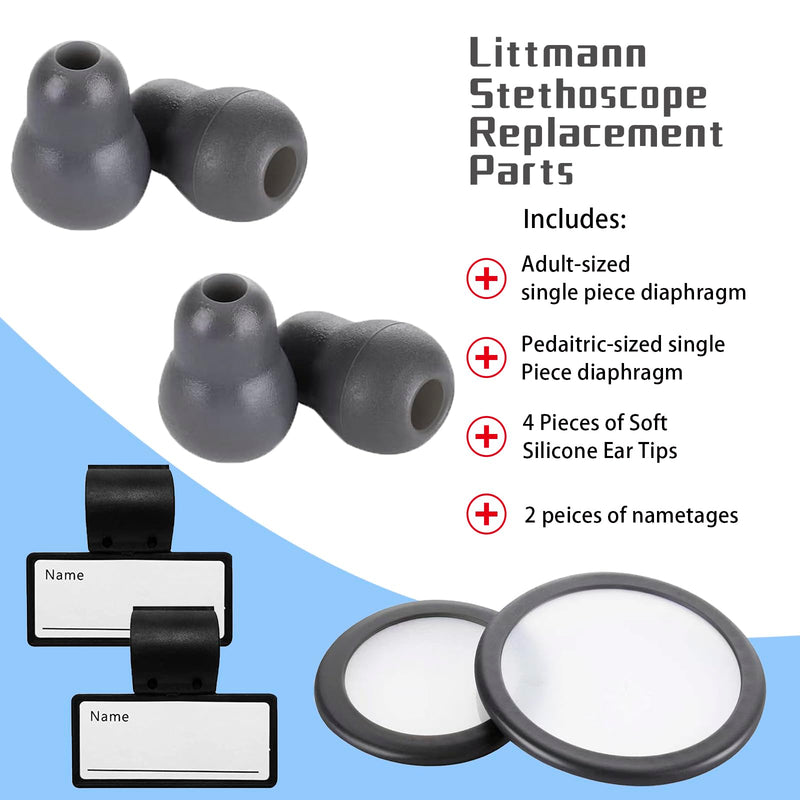 [Australia - AusPower] - Stethoscope Replacement Part Kit - Diaphragm & Ear Tips for Littmann Classic 3, Cardiology 3 & 4 - Grey Silicone 