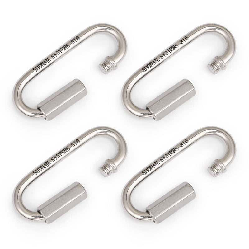 [Australia - AusPower] - SHONAN 2.85" Chain Quick Links, 4 Pcs 1/4" Marine Grade Screw Chain Links, Large Opening Chain Connector Chain Coupler, 860 Lbs Capacity 2.85"_4 pcs 