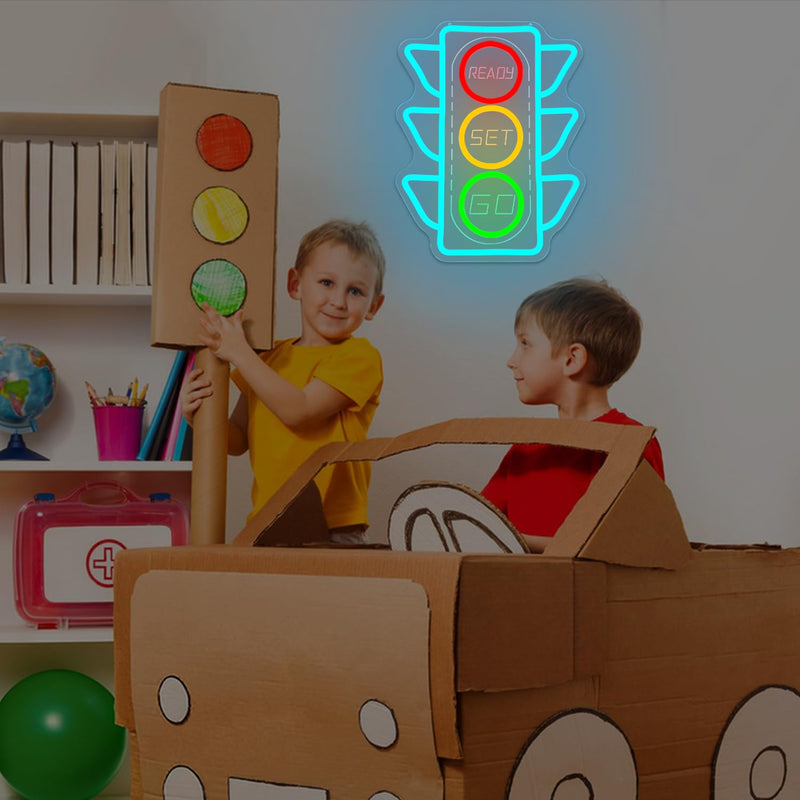 Traffic Light Neon Sign Dimmable Stop Light Neon Wall Decor Race Car Party Decorations Red Yellow Green Stoplight Led Racing Wall Art for Garage 12.5 * 9.7 Inch TrafficSignals