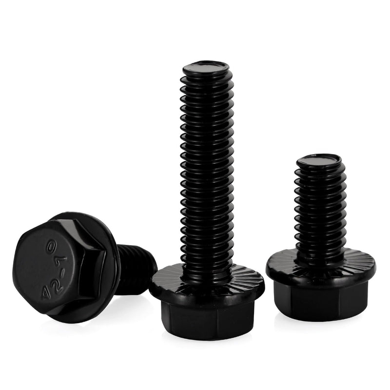 [Australia - AusPower] - 1/4-20 x 1/2" Flanged Hex Head Bolts Flange Hexagon Screws, Stainless Steel A2 Black Finish, DIN 6921, 25 PCS 1/4-20 x 1/2" 