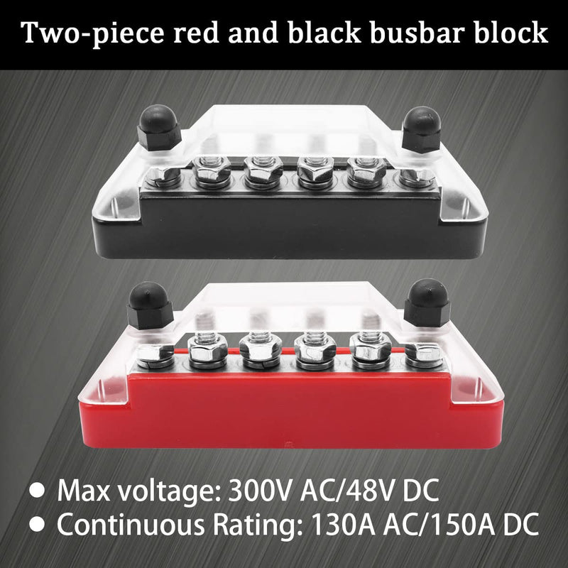 [Australia - AusPower] - (Red+Black) Power Distribution Terminal Block with Cover with 6 x 1/4” (M6) Post,Battery 12V Bus Bar with Ring Terminals for Car Boat Marine O-078-mini 150A 6 x 1/4" (M6)-mini 