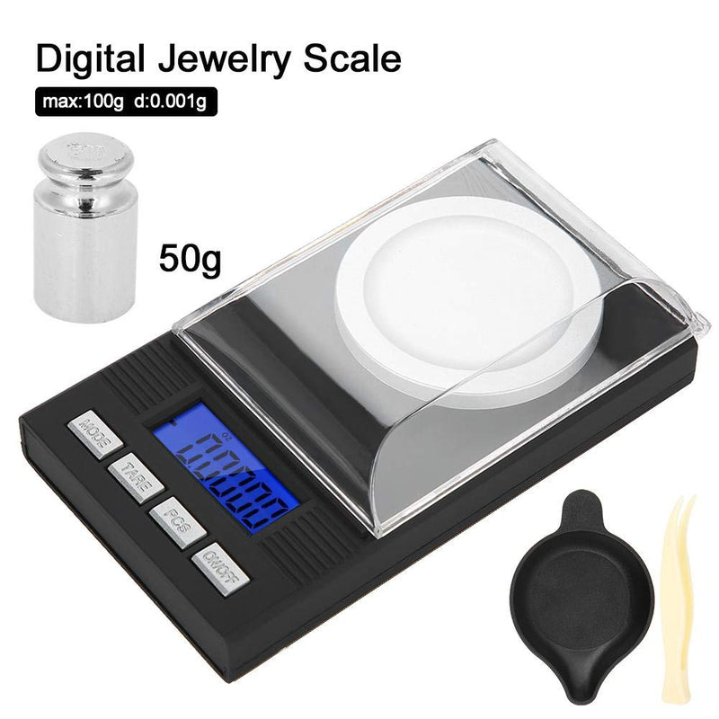 [Australia - AusPower] - Digital Milligram Jewelry, LED Digital Display Mini Portable High Precision 0.001g Pocket Jewelry with Calibration Weights Tweezers and Weighing Pans (100g) 