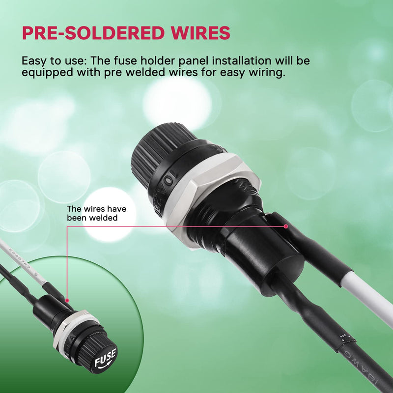 [Australia - AusPower] - EPLZON 5 x 20 mm Black Screw Cap Fuse Holder 250 VAC 10 A 125 VAC 15 A with Pre-Soldered Wires and 10 A/15 A Quick Bubble Glass Fuse Kit 