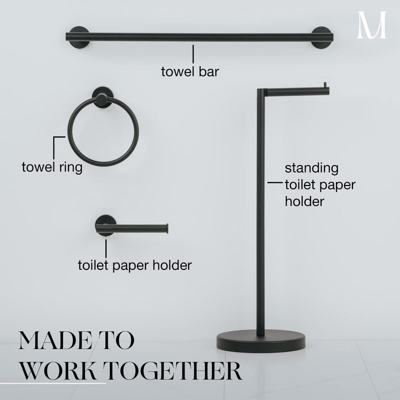 Marmolux Acc 2 PCS Matte Black Bathroom Hardware Set - Hand Towel Holder for Bathroom Wall + Black Toilet Paper Holder Wall Mount | Towel Holder Hanger Rack Stainless Steel Bathroom Set - Towel Rack 2pc Bundle
