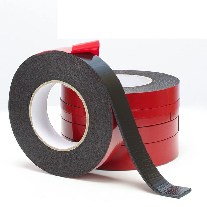 Unifizz PE Foam Double Sided Adhesive Tape Sponge Mounting Tape 2mm Thick 5m Length 5mm Wide Red Film Sticker Foam Glue Strip Sealing for Indoor Outdoor and Home Office Decor, Black 2 Rolls