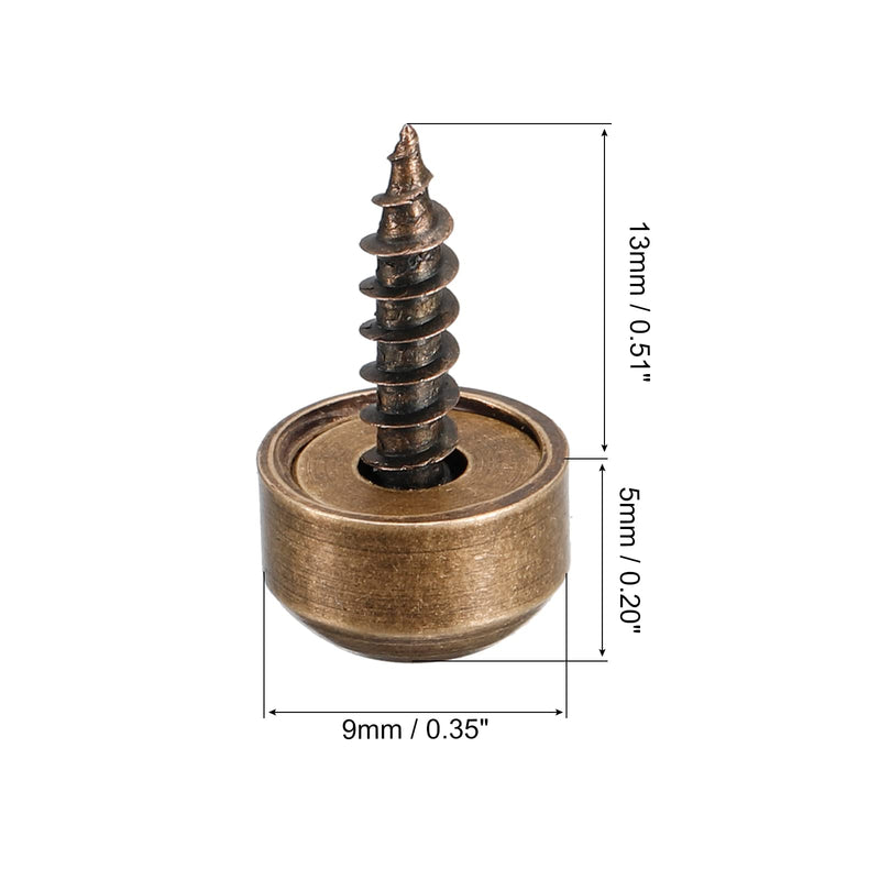 [Australia - AusPower] - uxcell 8Pcs Decorative Screws with Caps, 9mm Dia Brass Mirror Screws Mirror Fixing Screws Fasteners for Mirrors Tables Furniture, Bronze 