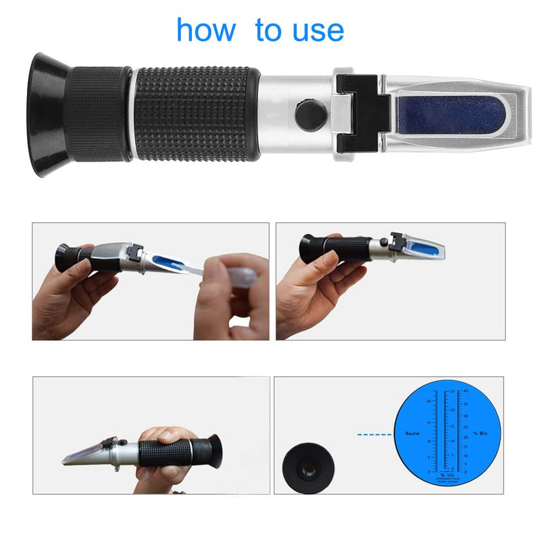 [Australia - AusPower] - Portable Hand Held Grape and Wine Alcohol Refractometers 0 25% Vol 0 40% brixs 0 22 Baume, brixs Refractometer, brixs Refractometer, Portable Hand Held Grape and Wrefractometer Salinity Tester saltw 