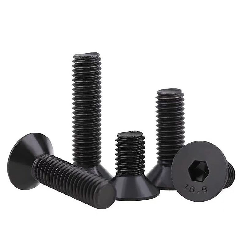 [Australia - AusPower] - 100PCS M5 x 8/12/16/20/30mm Flat Head Hex Socket Cap Screws Bolts, CSK Allen Head Machine Screws Set With Hex Key, Grade 10.9 Alloy Steel Black Oxide Finish, Fully Threaded Pitch: 0.8mm 100pcs-M5 x 8/12/16/20/30 