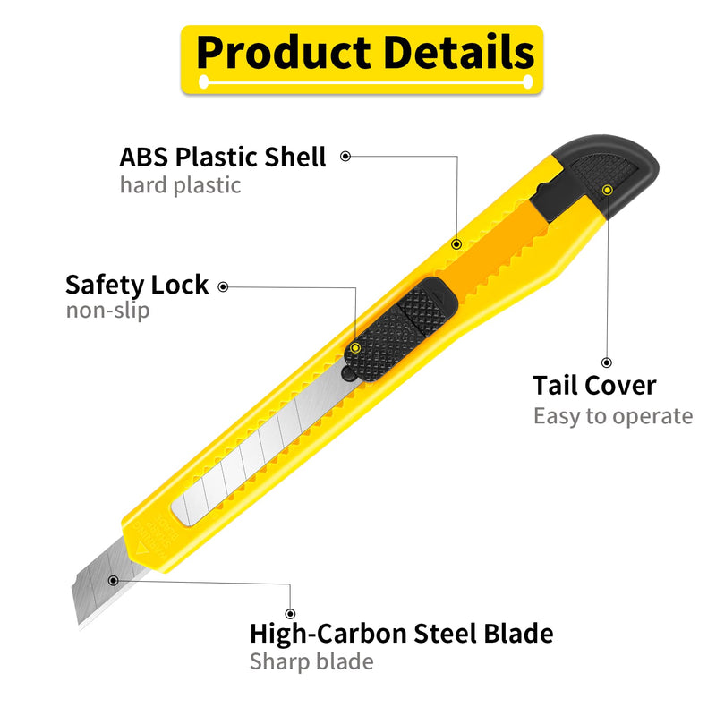 [Australia - AusPower] - 8 Pack Utility Knife Box Cutters (9mm Wide Blade Cutter 4 Colors) Box Cutter Retractable, Compact Utility Knives, Extended Use for Office, Craft, Razor Knife, Paper Knife, Disposable Box Opener 8 Pack 