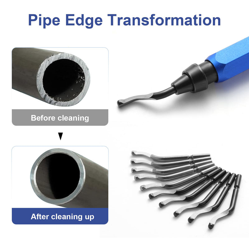 [Australia - AusPower] - 10 Piece High Speed Steel Blade Deburring Tool Set, For Metal Aluminum, Copper, Resin, PVC Pipe, 3D Printing, Wood Edge Treatment, High Quality Metal Handles, Deburring Manual Chamfering, Reamer Tools 