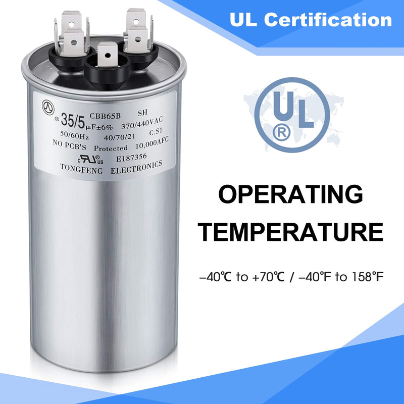 [Australia - AusPower] - 35+5 MFD 35/5 uf ±6% 370V or 440V VAC Dual Run Round Capacitor, 35 5 Start Capacitor for AC Air Conditioning Unit, Condenser Straight Cool or Heat Pump 1 