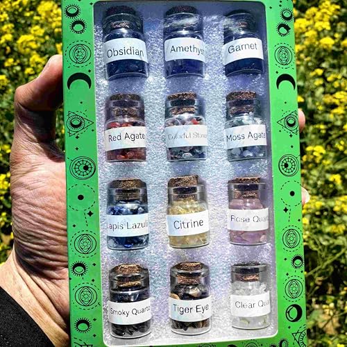 12 Kinds Crystal Chip Bottles Chakra Healing Wicca Gemstone Set