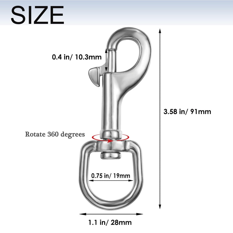 [Australia - AusPower] - Swivel Eye Snap Hook, Single Ended Swivel Snaps 3.58 Inch, Stainless Steel Flag Pole Snap Clips, Trigger Snap Clips for Diving/Pet Leash/Key Chain/Flag- (4 Pcs) 4 PCAK 