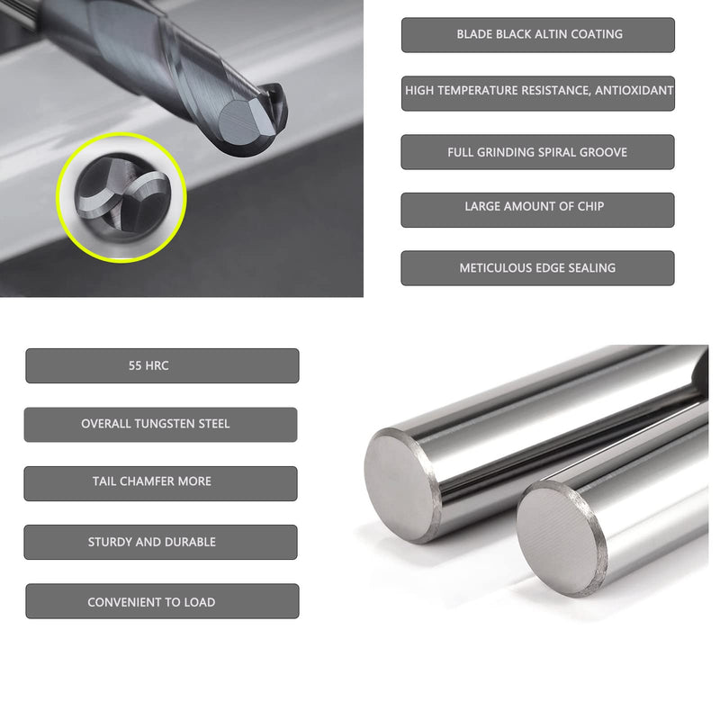 [Australia - AusPower] - CREEYA 2 Pieces Carbide Ball End Mill 4 mm, 2 Teeth / 2 Cutting Edge CNC Ball End Mill HRC 55, AlTiN Black Coating, Solid Carbide Radius Cutter 4 mm for Steel Metal Wood Acrylic Plastic (Diameter 4 4mm-2 Stücke 