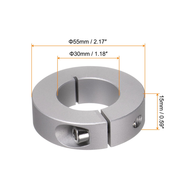 [Australia - AusPower] - 2pcs Shaft Collar 30mm Bore Aluminum Alloy Set Screw Split Clamp-On Collars, 55mm OD, 15mm Width, for Wheel Barrow Axle, Gearbox Assemblies, Machine Tools, Industry, Anodization 