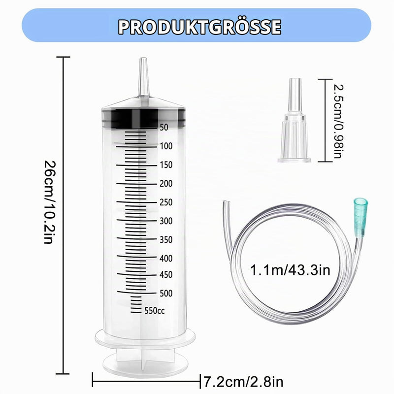 500 ml Syringe, Large Syringe, Plastic Syringe with Hose, Large Capacity Syringe, Reusable Liquid Syringe for Laboratory, Pet Feeding, Plant Watering