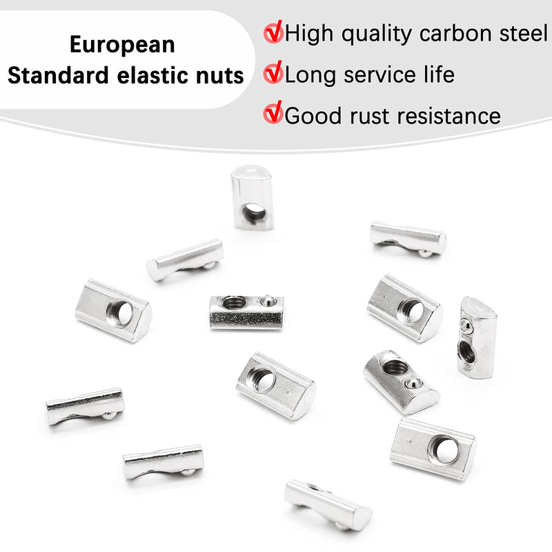 [Australia - AusPower] - 50 Pcs 2020 Series M5 Half Round Roll in Spring T Nuts, Roll in Spring Loaded T Nut for European Standard 20 Series 6mm T-Slot Aluminum Extrusion Profile 20S-M5 50Pcs 