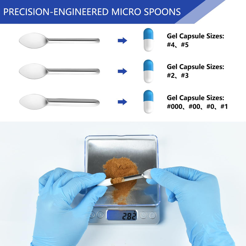 [Australia - AusPower] - Artcome 15 PCS Versatile Capsule Filling Tool Kit for Pill Filler - Lab Scoops, Powder Pan, Herb Tamper and Capsule Holder - Ideal Tools for Medication and Supplements - All Sizes 000 00 0 1 2 3 4 5 
