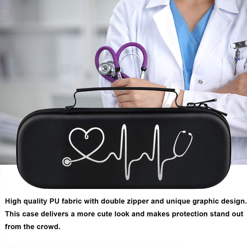 [Australia - AusPower] - BOVKE Stethoscope Case for 3M Littmann Classic III, Lightweight II S.E, MDF Acoustica Deluxe Stethoscopes - Extra Room for Medical Bandage Scissors EMT Trauma Shear and LED Penlights, Black Black_Pu Leather 