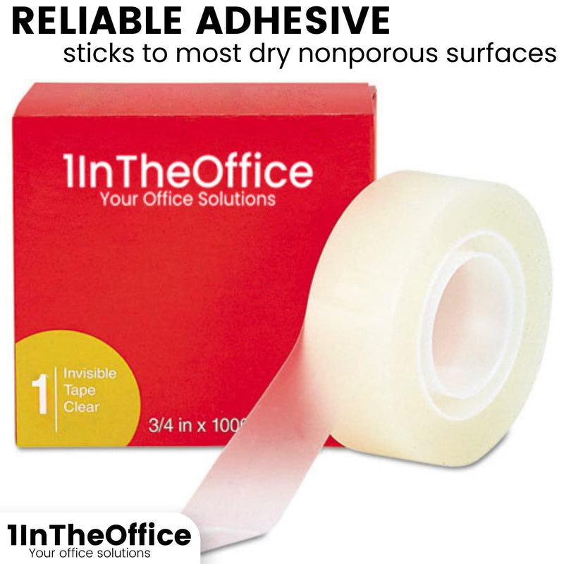 1InTheOffice Clear Tape, Invisible Tape Rolls, Packing, Wrapping Heavy Duty 3/4-Inch, 1-Inch Core, 12 Pack