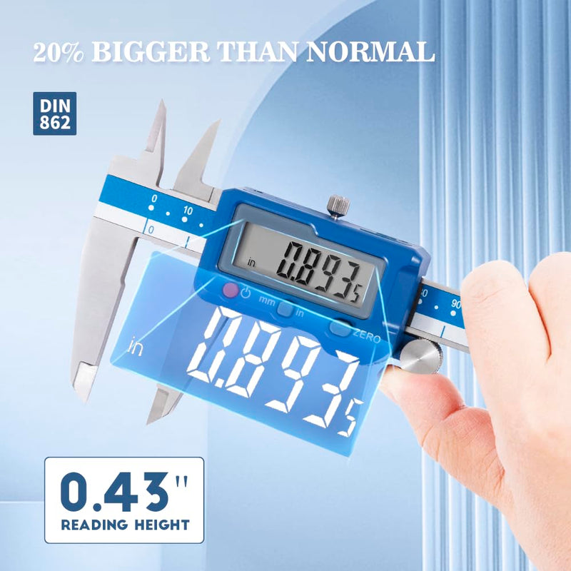 [Australia - AusPower] - Dasqua 8”/200mm Digital Caliper, Stainless Steel Precision Measuring Tool with Advanced Dual Chip, Large LCD, Resolution 0.0005”/0.01mm, Accuracy ±0.001”/0.02mm 