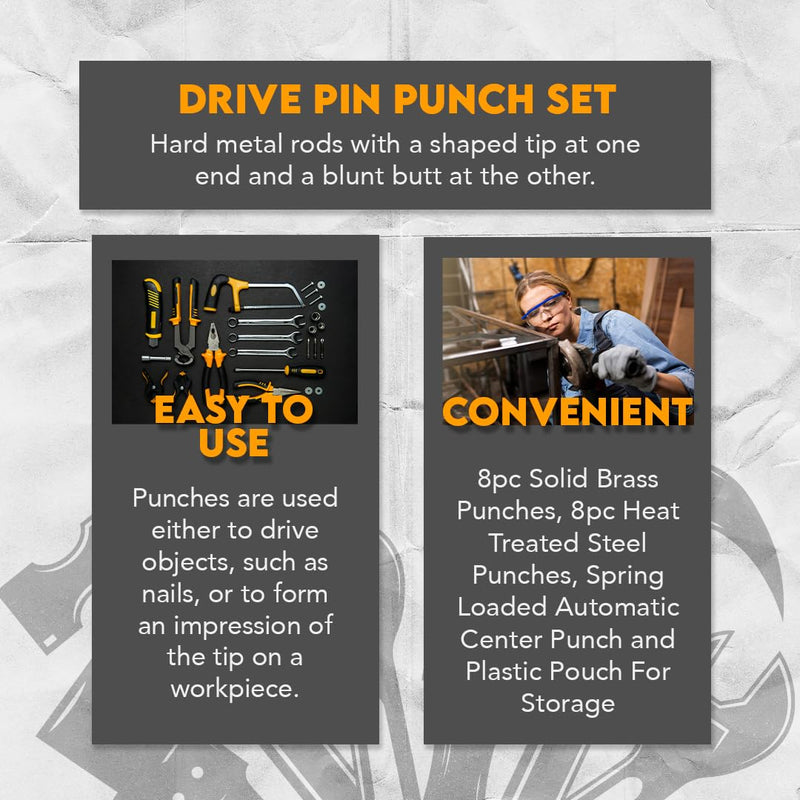 SE 18-Piece Drive Pin Punch Set - ST3018 Brass and steel