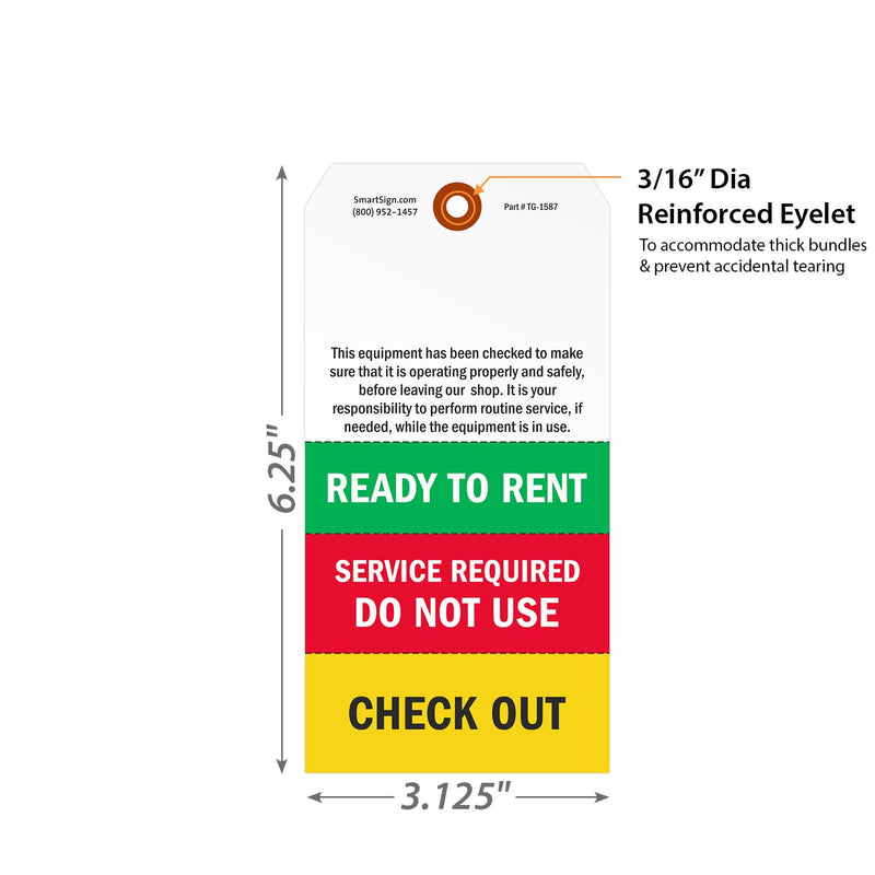 SmartSign Ready to Rent Two-Sided Tags with Tear-Off Stubs and Wires - Pack of 100 | 6.25" x 3.125" Polylith Plastic, 10 mil