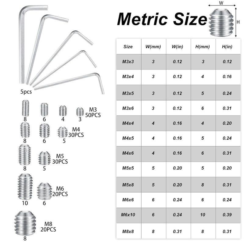 [Australia - AusPower] - 240 Pcs Allen Head Screws, Hex Socket Head Screws, Grub Screw Set, M3/M4/M5/M6/M8 Metric Stainless Steel Internal Hex Drive Cup-Point Screws Assortment Kit for Door Handles, Light Fixture Screws A-240 PCS Allen Head Screws 