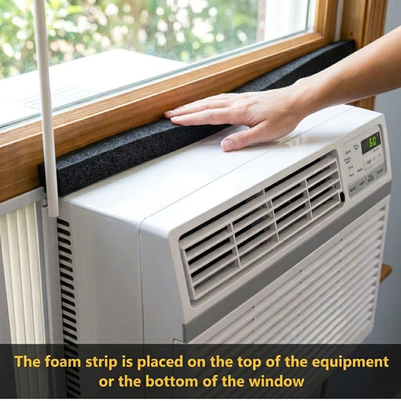 fowong Air Conditioner Window Seal 2 Inch X 1 Inch, Thick AC Weather Stripping High Resilience Foam Sealing Tape Adhesive AC Window Seal Kit 6.5ft Long (6.5ft x 2 Rolls, Black) 2in * 1in * 2rolls