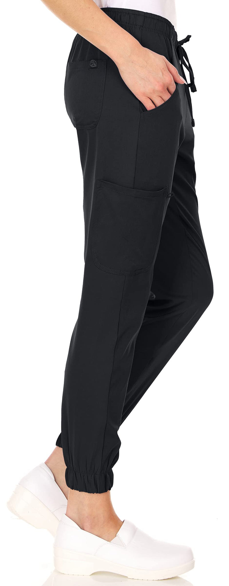 [Australia - AusPower] - MediChic Mini Marilyn Scrub Joggers 4-Way Stretch Elastic Waistband Four Pocket Jogger Pants Large Black 
