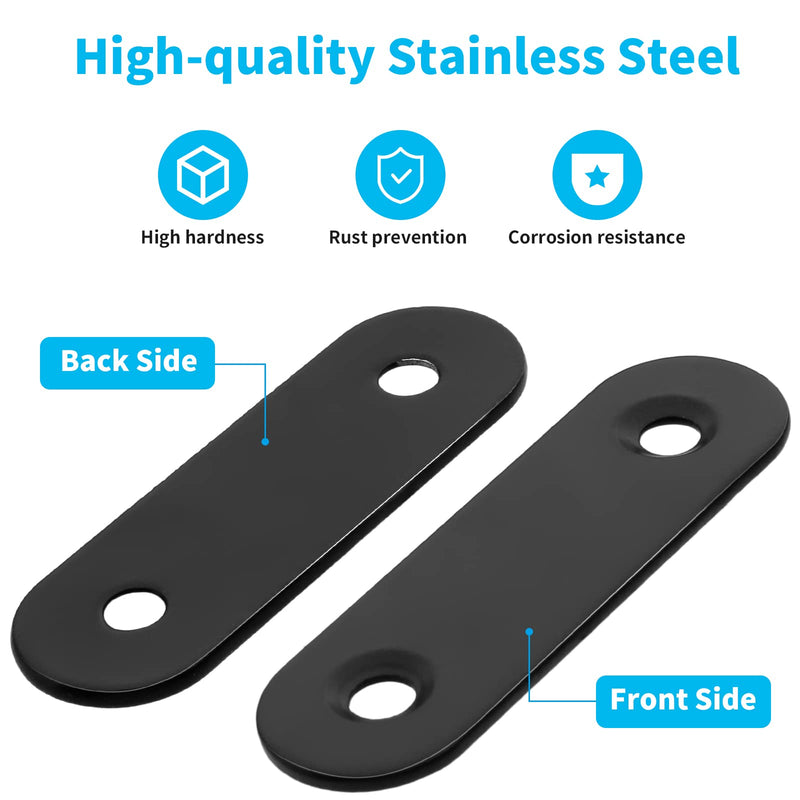 [Australia - AusPower] - 20 Sets 2" Stainless Steel Flat Plate Straight Bracket, Black Metal Corner Brace Brackets Mending Repair Plate Brace with Screws & Screwdriver for Wood(50mm x 16mm x 2mm) 50x16x2.0mm 
