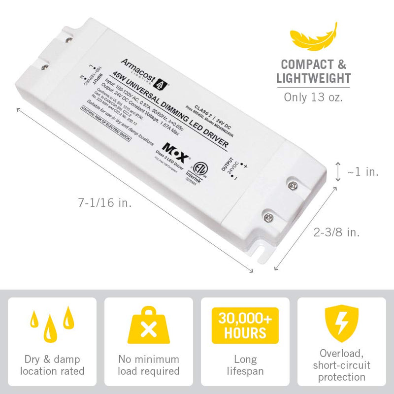 [Australia - AusPower] - Armacost Lighting 860450 for LED Lighting, with Removable AC Cord, 45 Watt, White 24 Volt 
