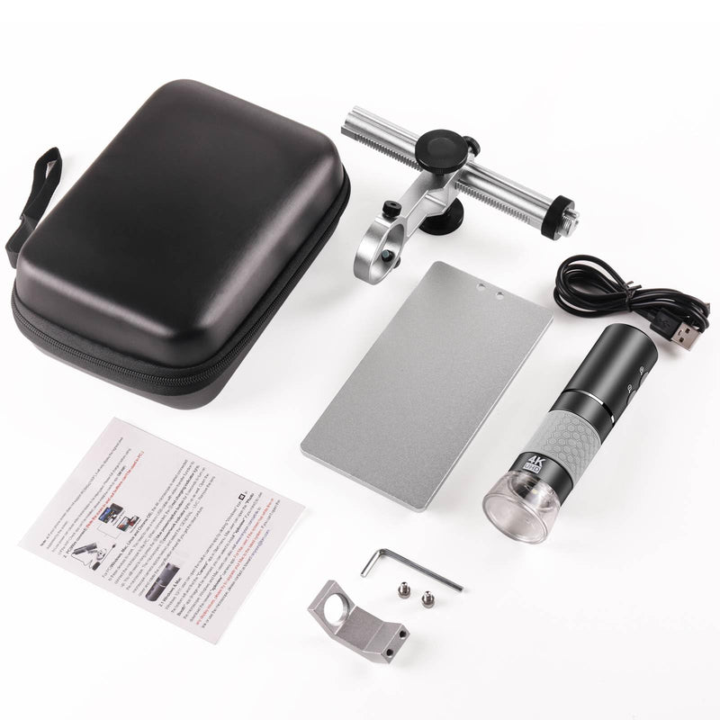 4K Microscope with Professional Stand + Case for iPhone Android PC, 50-1000X Digital USB Microscope Endoscope HD Camera for All Cellphones iPad Android Tablet Windows Mac Chrome Linux Grey/Black
