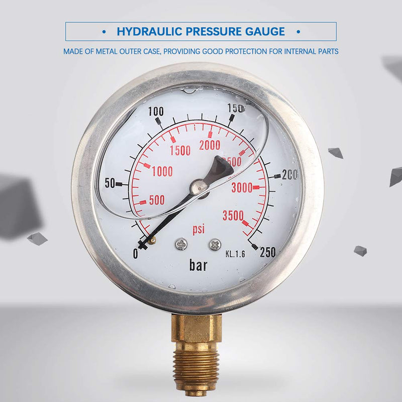 [Australia - AusPower] - Liquid-filled hydraulic pressure gauge 0-3750PSI 0-250 bar pressure gauge, 2.5 inch dial display, G1/4 thread connection 