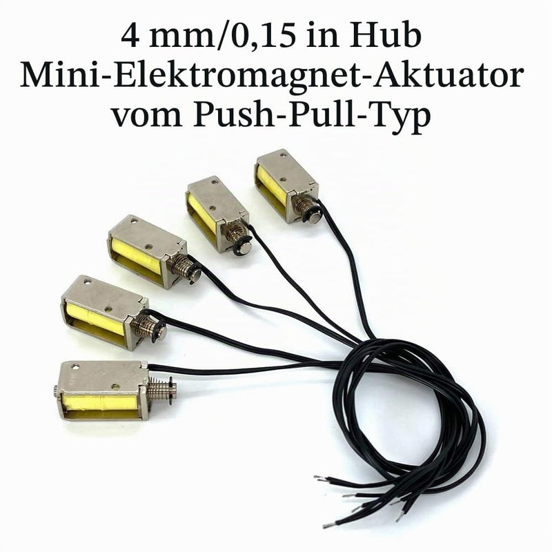 Pack of 5 12V DC Mini Electromagnet Lifting Magnets, 21 x 10 x 11 mm Push-Pull Design Made of Metal, Linear Actuator Pressure Magnet for DIY Electronics Projects, Arduino & Household Appliances