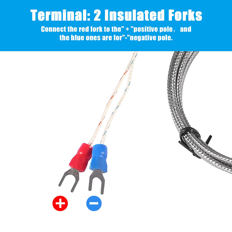 [Australia - AusPower] - Alinan 2pcs 2M/Approx 6.6Ft 50MM Probe M8 Pipe Thread Temperature Sensor Probe Two Wire Temperature Controller (0~400℃) K-Type Stainless Steel Thermocouple 2M 50MM 