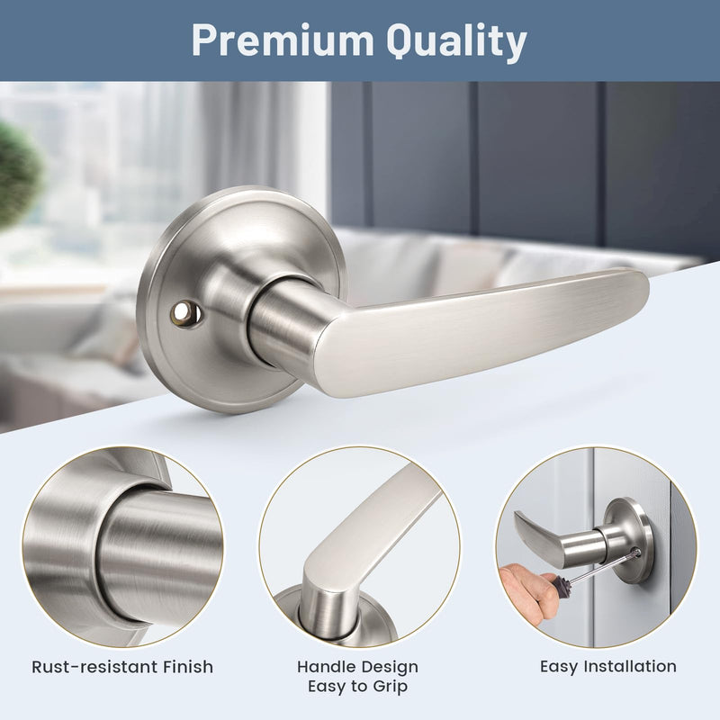 KNOBWELL 2 Pack Dummy Door Handle, Satin Nickel Door Levers with No Latch or Lock, One Side Heavy Duty Inactive Interior Doorknob Brushed Nickel Dummy(no lock no latch)