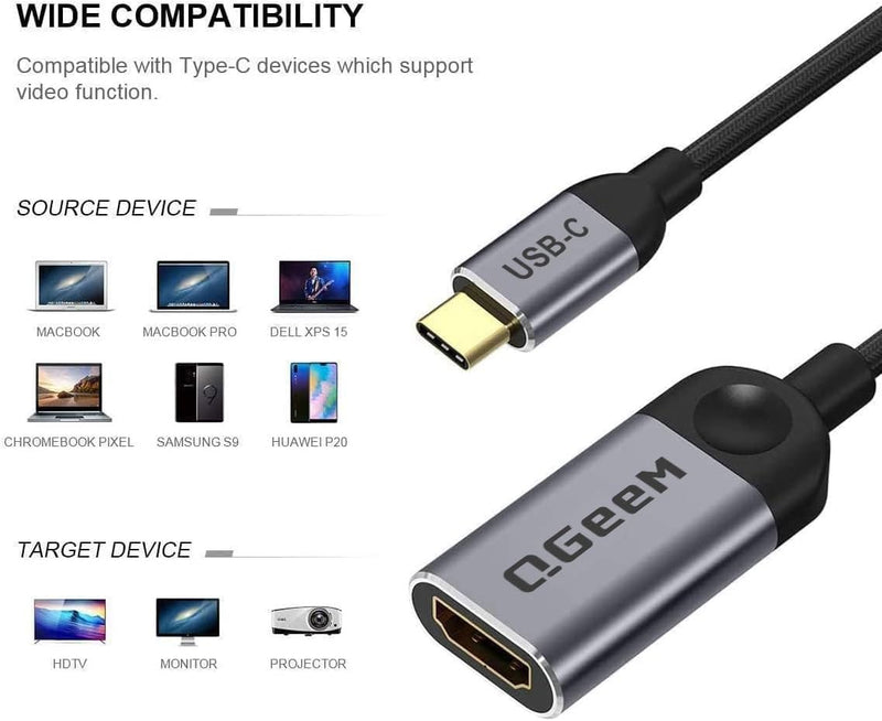 [Australia - AusPower] - QGeeM USB C to HDMI Adapter 4K Cable, USB Type-C to HDMI Adapter [Thunderbolt 3/4] HDMI Adapter for Laptop MacBook Pro/Air, iPhone15 Pro max, Dell XPS, HP.Pixelbook, Thinkpad,Surface,Ipad Pro etc. Grey 