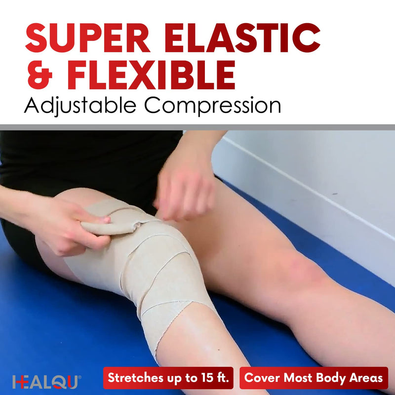 [Australia - AusPower] - HEALQU Premium Elastic Bandage - Self-Closure Compression Wrap for Legs, Knees, Ankles, Wrists, Elbows, Shoulders - 2 Inch by 5 Yards, Box of 10 Rolls Athletic Stretchable Bandage Wrap 2" - Box of 10 