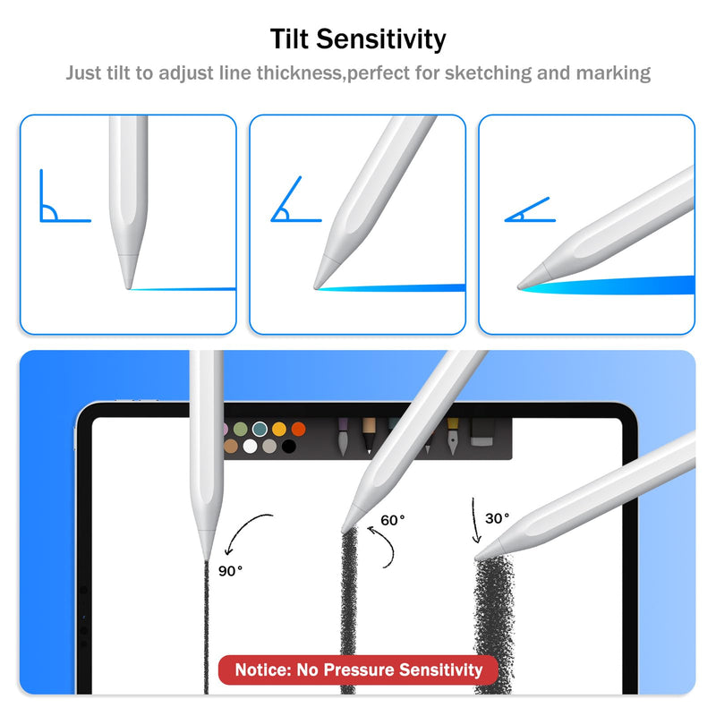 [Australia - AusPower] - Cisteen Stylus Pen for iPad with Led Indicators, Tilt Sensor Palm Rejection Active Pencil for (2018-2022) Apple iPad 10/9/8/7/6th Gen, iPad Pro 12.9&11", iPad Air 5th/4th/3rd Gen, iPad Mini 6/5 White 