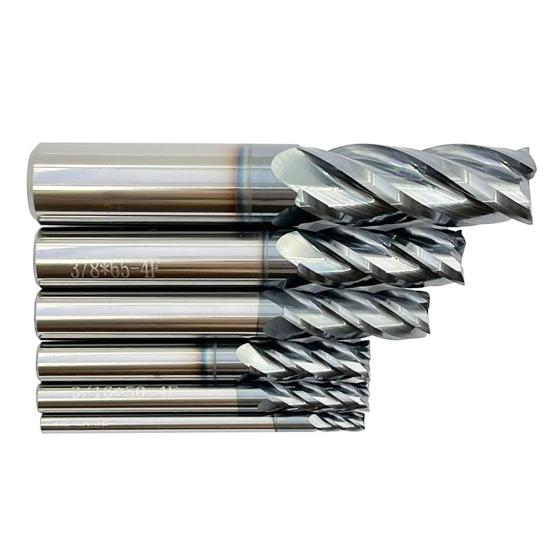 [Australia - AusPower] - 6pcs 1/2 inch 3/8 inch 5/16 inch 1/4 inch 3/16 inch 1/8 inch Carbide Square End Mill, HRC 45 Deg Single End 4 Flute AlTiN Coating Mill Bits (6pcs End Mill Set), Silver 