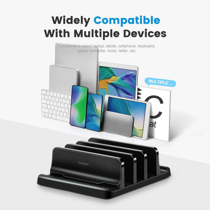 [Australia - AusPower] - Vaydeer 3-Slot Vertical Laptop Stand Made of Premium ABS Plastics 5 in 1 Design Space-Saving Adjustable Desk Organizer for All MacBook/Chromebook/Surface Three Slot Black 