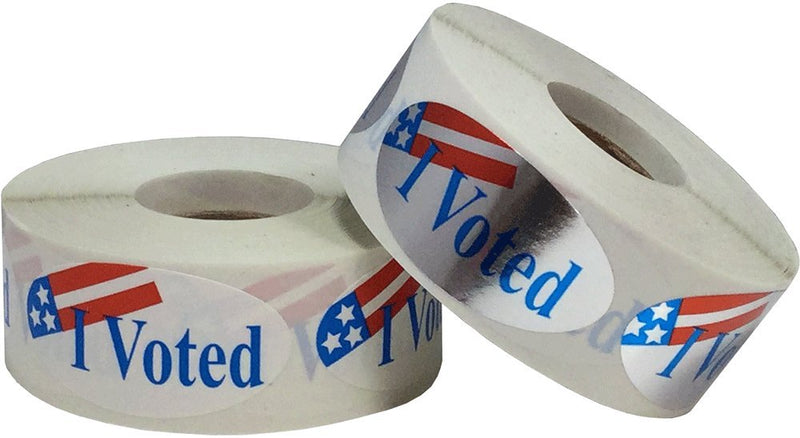 I Voted Stickers 2 x 1 Oval Shape Bulk Pack 500 Per Roll 1,000 Total Apparel Safe Adhesive Stickers